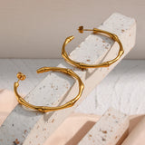 Thin Bamboo Large Hoop Earrings Stainless Steel Plated