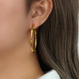 Thin Bamboo Large Hoop Earrings Stainless Steel Plated