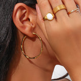 Thin Bamboo Large Hoop Earrings Stainless Steel Plated