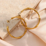 Thin Bamboo Large Hoop Earrings Stainless Steel Plated