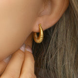 Minimalist Polished Stainless Steel Croissant Hoop Earrings