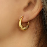 Minimalist Polished Stainless Steel Croissant Hoop Earrings
