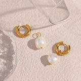 Freshwater Pearl Hoop Earrings Waterproof Stainless Steel