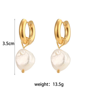 Freshwater Pearl Hoop Earrings Waterproof Stainless Steel