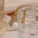 Freshwater Pearl Hoop Earrings Waterproof Stainless Steel