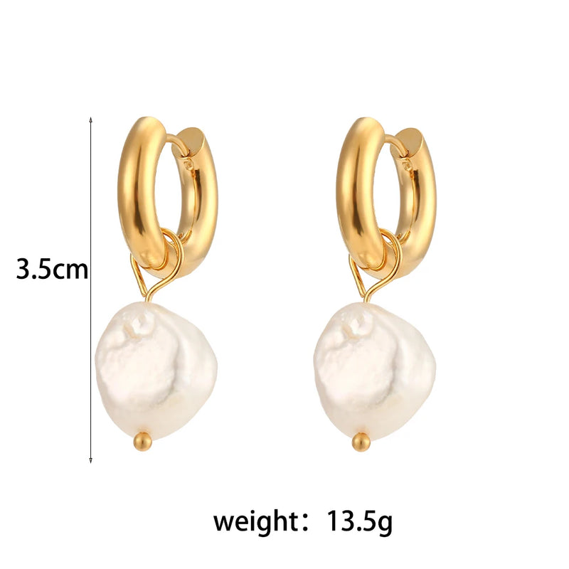 Freshwater Pearl Hoop Earrings Waterproof Stainless Steel