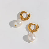 Freshwater Pearl Hoop Earrings Waterproof Stainless Steel