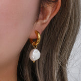 Freshwater Pearl Hoop Earrings Waterproof Stainless Steel