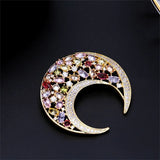 Moon Rhinestone Brooch Pin Copper Jewelry Colorful Crystal Zircon
