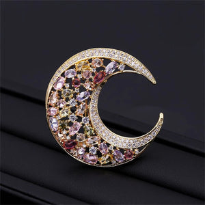 Moon Rhinestone Brooch Pin Copper Jewelry Colorful Crystal Zircon