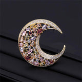 Moon Rhinestone Brooch Pin Copper Jewelry Colorful Crystal Zircon