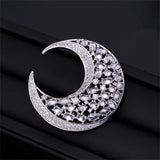 Moon Rhinestone Brooch Pin Copper Jewelry Colorful Crystal Zircon