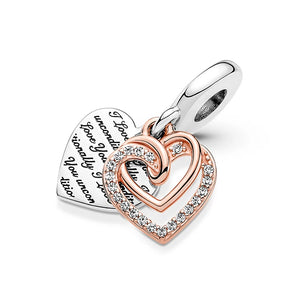Mother's Collection Charm 925 Silver Entwined Hearts Double Dangle Charms