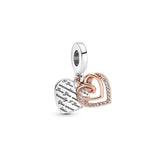 Mother's Collection Charm 925 Silver Entwined Hearts Double Dangle Charms