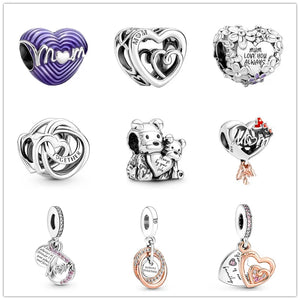 Love Mom Pendant Charm 925 Sterling Silver Bracelet DIY Gift
