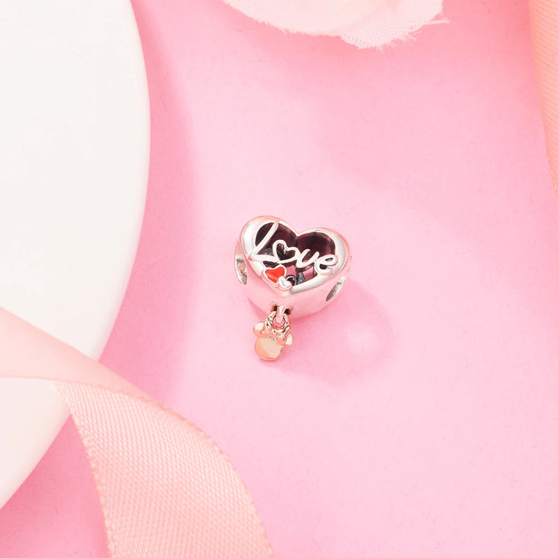 Mouse Love Mum Heart Charm 925 Sterling Silver Bead