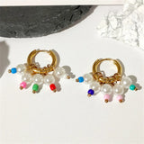 Multicolor Beads Pearl Charm Earring Stainless Steel Small Round Circle Earring