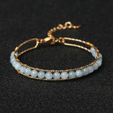 Aquamarine Stone Charm Bracelet Round Beads Xmas Gift