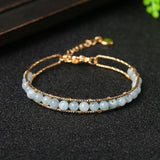 Aquamarine Stone Charm Bracelet Round Beads Xmas Gift