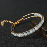 Aquamarine Stone Charm Bracelet Round Beads Xmas Gift