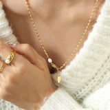 Freshwater Pearl Pendant Necklace Stainless Steel 18K Plated Girl Jewelry