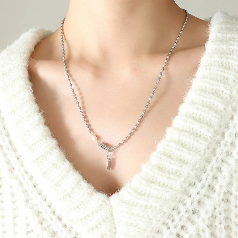 Freshwater Pearl Pendant Necklace Stainless Steel 18K Plated Girl Jewelry
