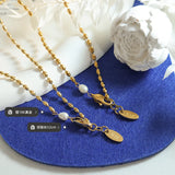 Freshwater Pearl Pendant Necklace Stainless Steel 18K Plated Girl Jewelry
