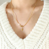 Freshwater Pearl Pendant Necklace Stainless Steel 18K Plated Girl Jewelry
