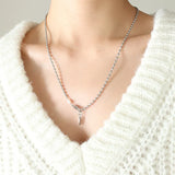 Freshwater Pearl Pendant Necklace Stainless Steel 18K Plated Girl Jewelry