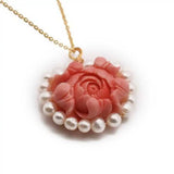 Pink Coral Flower Pendant Silver Jewelry Reiki Necklace