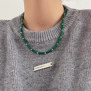 Green Stone Beads Choker Necklace for Women