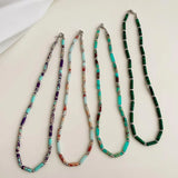 Green Stone Beads Choker Necklace for Women