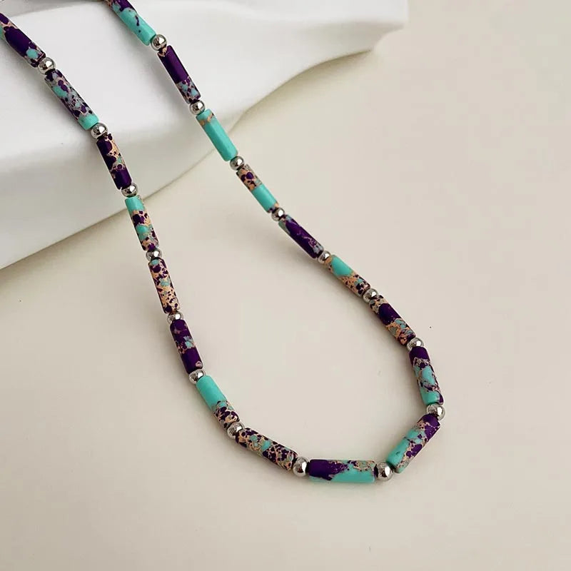 Green Stone Beads Choker Necklace for Women