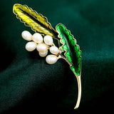Oil Dropping Leaf Natural Pearl Personality Flower Brooch