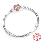 925 Silver Heart Femme Bracelet for Charm Bead DIY Jewelry