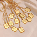 Square Tarot 12 Months Flower Birth Necklace Stainless Steel Pendant