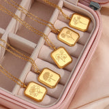 Square Tarot 12 Months Flower Birth Necklace Stainless Steel Pendant