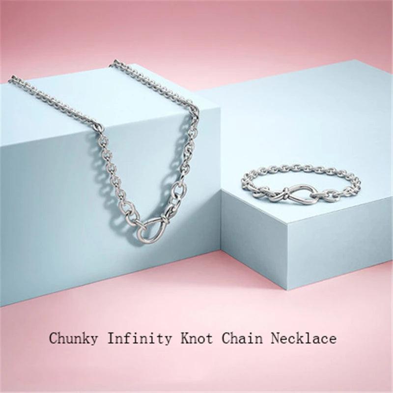 925 Silver Infinity Knot Chain Necklace for Charms