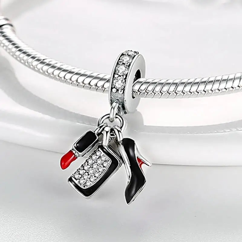 Silver Motorcycle Dangle Bead European Bracelet Bangle