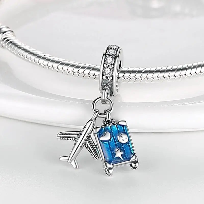 Silver Motorcycle Dangle Bead European Bracelet Bangle