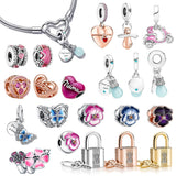 925 Silver Padlock Butterfly Flower Charm for Bracelet Pendant