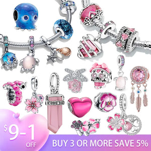 925 Silver Padlock Butterfly Flower Charm for Bracelet Pendant