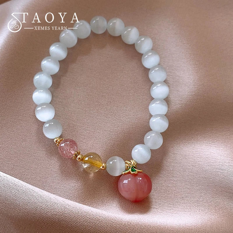 Peach Pendant Opals Charm Bracelet Jewelry Girl's Accessories Gift