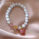 Peach Pendant Opals Charm Bracelet Jewelry Girl's Accessories Gift