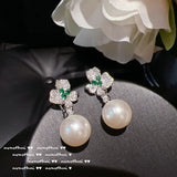 925 Silver Pearl Drop Earrings Zircon Jewelry Set
