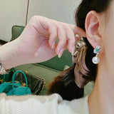 925 Silver Pearl Drop Earrings Zircon Jewelry Set