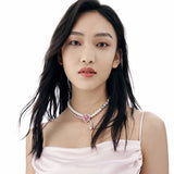 Pearl Pendant Necklace Heart CZ Double-Deck Jewelry Women Wedding