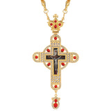 Orthodox Jesus Cross Pendant Necklace with Red Crystal