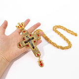 Orthodox Jesus Cross Pendant Necklace with Red Crystal
