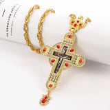 Orthodox Jesus Cross Pendant Necklace with Red Crystal